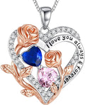 I Love You Birthstone Necklace, 925 Sterling Silver Heart Pendant with CZ Diamond Stones, Birthday Gifts for Women, Romantic Gift for Wife, Girlfriend, Her, Anniversary, Valentine's Day, Christmas