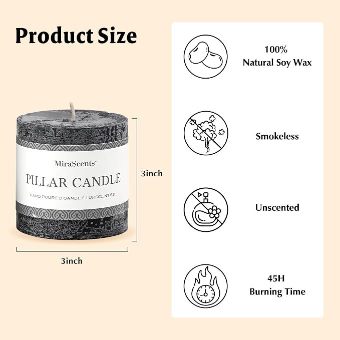 3x3 Inch Black Pillar Candles Set of 3 - Image 6