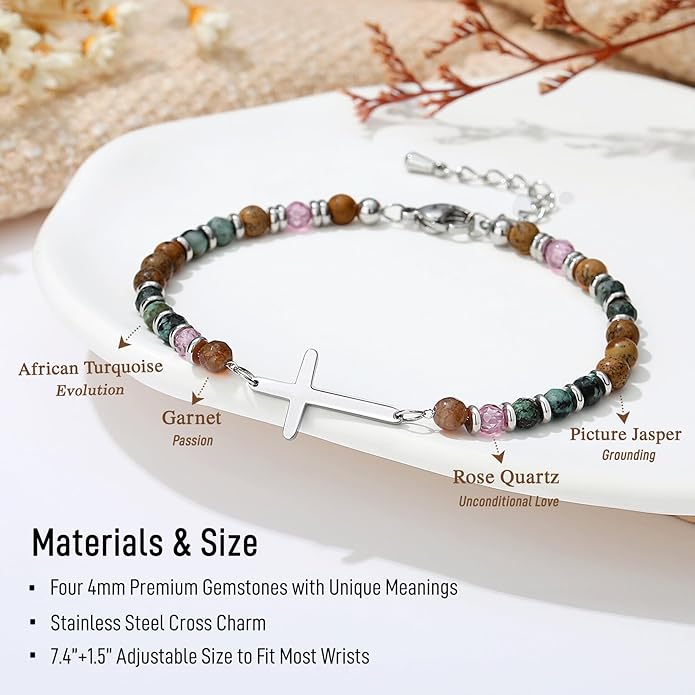 TONY & SANDY Christian Cross Bracelet for Women, Valentine's Day Gifts for Her, Confirmation Baptism Easter Gifts, Unique Gift for Friends Daughter Mom Sister in Christ Birthday Christmas