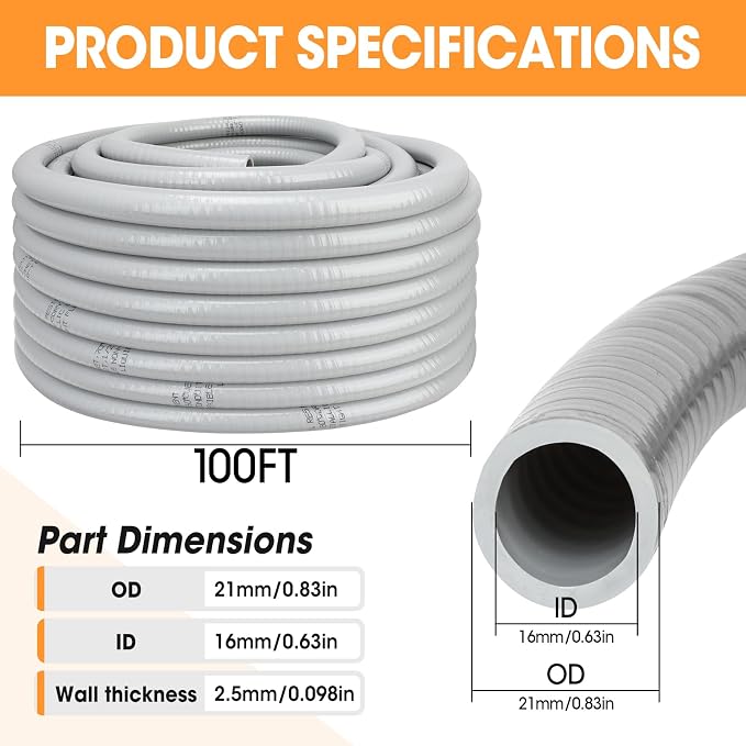 100FT Liquid-Tight Conduit and Connector Kit, 1/2 Flexible Non Metallic - Image 2