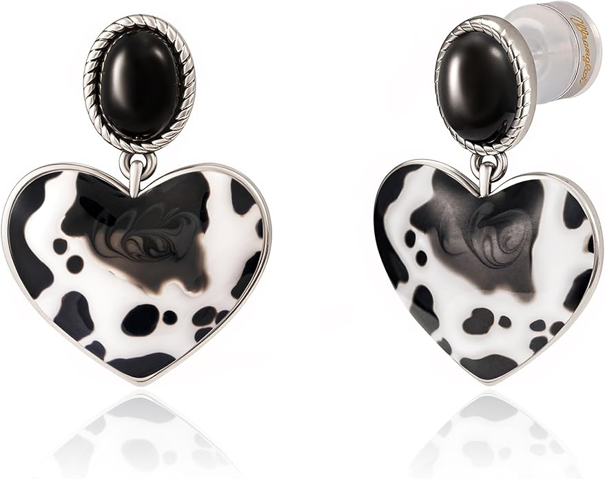 Wrangler Western Heart Drop Dangle Earrings for Women Statement 14k Gold Turquoise Cow Print Cowgirl Trendy Jewelry