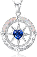 FANCIME Compass Necklace for Women Sterling Silver Compass Jewelry Opal Pendant Fine Jewelry Gemstone Birthday Christmas Gifts for Wife