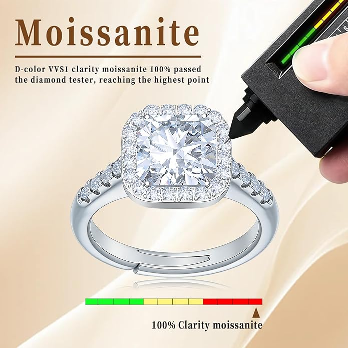 Engagement Rings for Women, Wedding Band for Women，Brilliant D Color VVS1 Clarity Lab Created Rings 14K White Gold Vermeil Ring for Women Jewelry Gifts Adjustable Ring 4-10