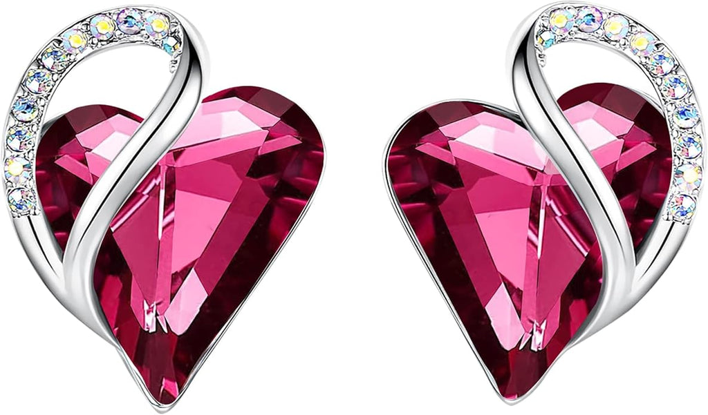Leafael Infinity love Heart Birthstone Stud Earrings for Women, Valentine's Day Gifts for Mom, Wife, and Her, Silver Plated Birthday Jewelry
