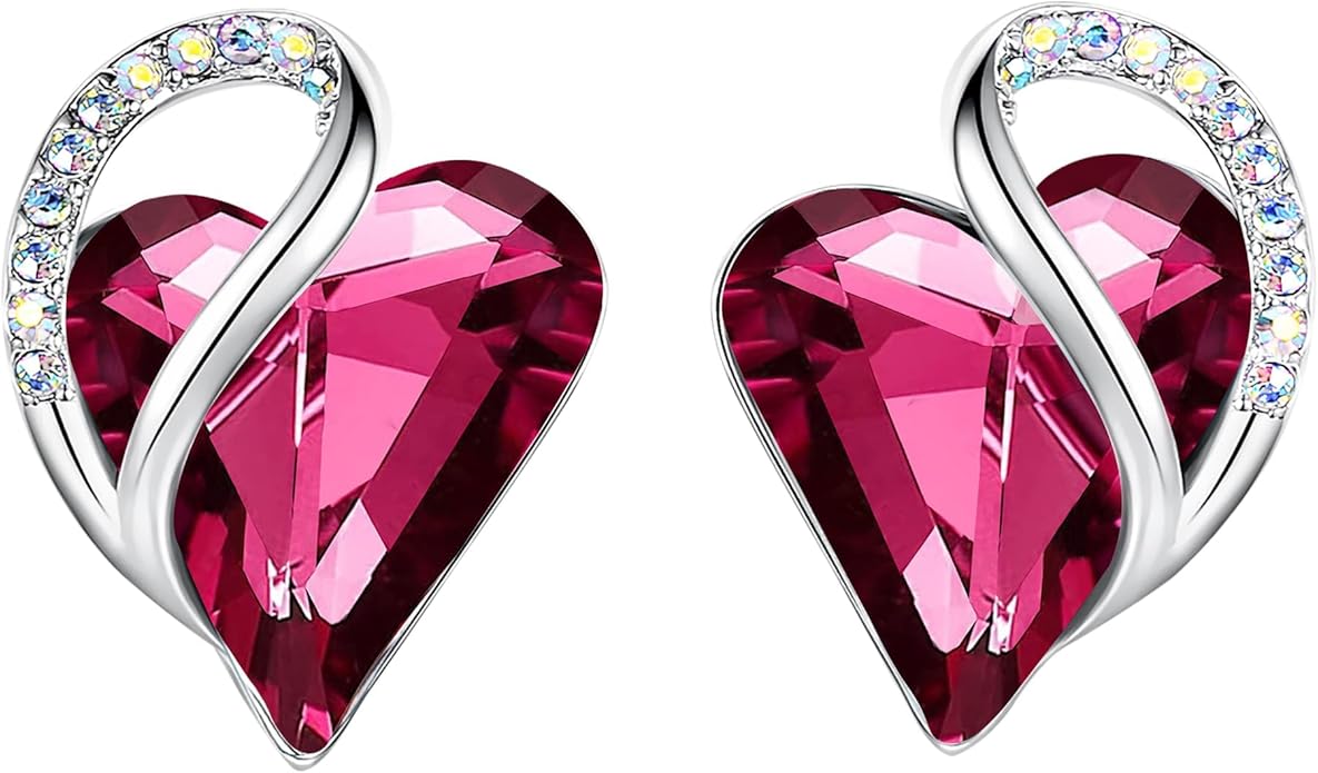 Leafael Infinity love Heart Birthstone Stud Earrings for Women, Valentine's Day Gifts for Mom, Wife, and Her, Silver Plated Birthday Jewelry