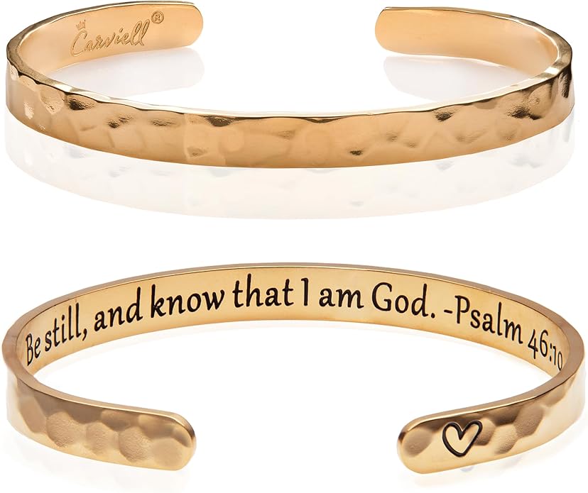 Carviell Engraved Cuff Bracelets for Women – Inspirational, Friendship, Love, Mom, Daughter, Sister, Christian, Graduation, Memorial & Wedding Gifts – 80+ Phrases – Stainless Steel, Gift-Ready