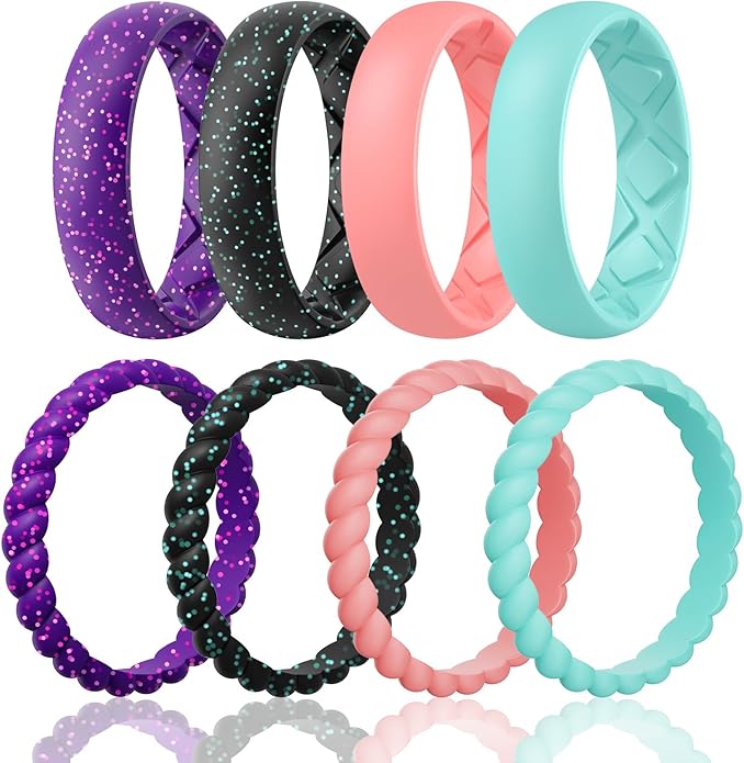 Egnaro Women's Bridal Rings Sets, Inner Arc Ergonomic Breathable Design Silicone Rubber Wedding Bands