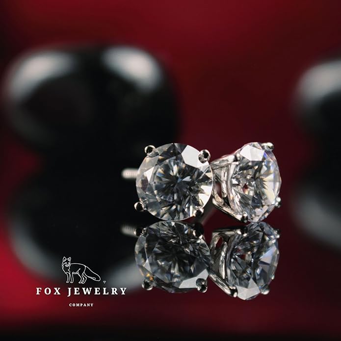 14K White Gold Moissanite Earrings Men & Women, Solid Gold Simulated Diamond and Lab Diamonds Studs for Men & Women, 1ct - 2ct Round, Princess, Heart, Halo Cut, Dangle, Lever or Screw Back Earrings, VVS1, D Color, Pink or Blue - Luxury Gift Box