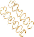 Honsny 12PCS Silver Plated Rings Adjustable Open Rings for Women Cute Gold Plated Stackable Thumb Rings Joint Chain Midi FingerArrow Knot Wave Band Rings Set