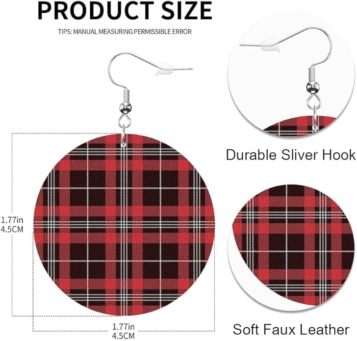 Swono Dinosaurs Round Faux Leather Earrings for Women Adorable Funny Cartoon Dragon Animal Tree Funny Lightweight Double-Side Printed Drop Dangle Earring for Birthday Party Gift