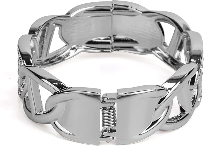 SPUNKYsoul Chain Link Buckle With Rhinestones Cuff Bracelet in Gold, Silver Rose Gold and Gun Metal for Women
