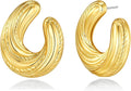 SNGIA18K Gold Plated Dangle Textured Ribbed Irregular Large Leaf Statement Earrings for Women by SNGIA, Handmade Dramatic Geometric Trendy Summer Drop Leaf Flower Jewelry Gifts, Bold Beachy Vintage Plant Fashion Drop Accessories, Vintage Nickle Free Fl...