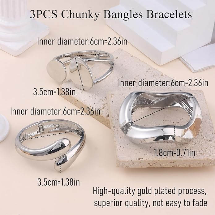 CASDAN Chunky Gold Bangle Bracelets for Women Dainty 14k Gold Plated Twist Hinged Cuff Stackable Bangles Set Trendy Statement Bracelet Stack Fashion Jewelry Gifts
