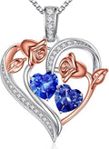Iefil Valentines Day Gifts for Her - 925 Sterling Silver Rose Heart Necklace, Birthstone Jewelry, Anniversary Birthday Gifts for Wife Girlfriend Mom Daughter