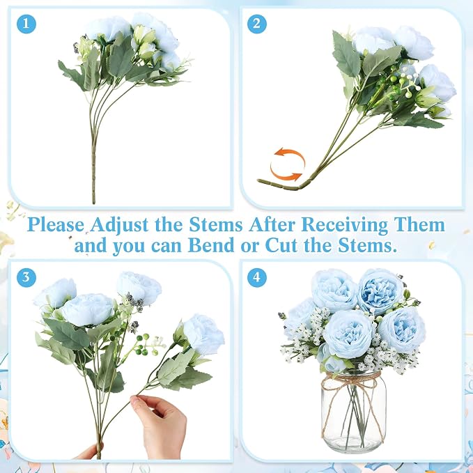 12 Sets Mason Jar Flowers Centerpiece Table Decorations, Artificial Peony - Image 2