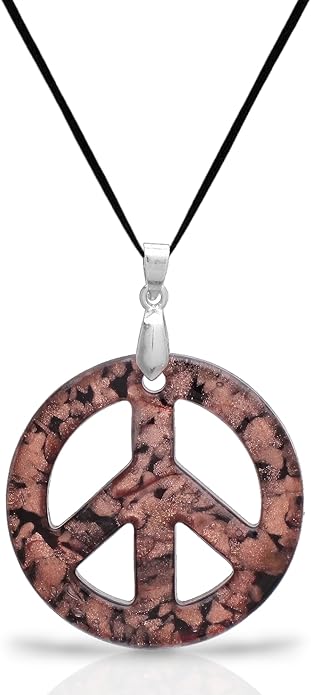 BESHEEK Murano Inspired Peace Sign Blown Glass Lampwork Art Pendant Necklace for Women Handcrafted Artisan Hypoallergenic Italian Style Jewelry