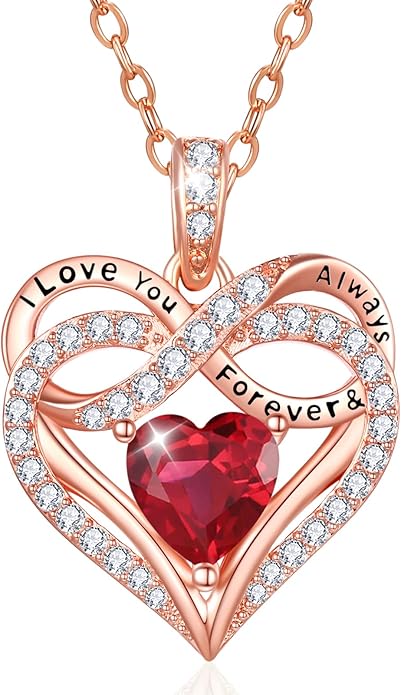 Infinity Rose Gold Valentines Heart Birthstone Necklace for Women,I Love You Always and Forever Jewelry,Valentines Anniversary Birthday Gifts for Her Wife Mom Grandma Daughter