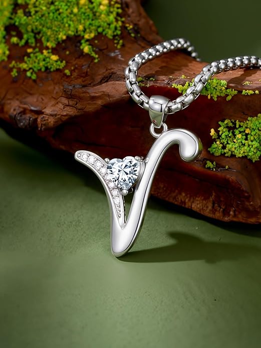 Valentines Day Gifts for Women Alphabet A to Z Initial Birthstone Pendant Necklaces for Women - 18k White Gold Plated Personalized Name Jewelry Valentine Mothers Day Birthday Gifts for Women Her Girlfriend