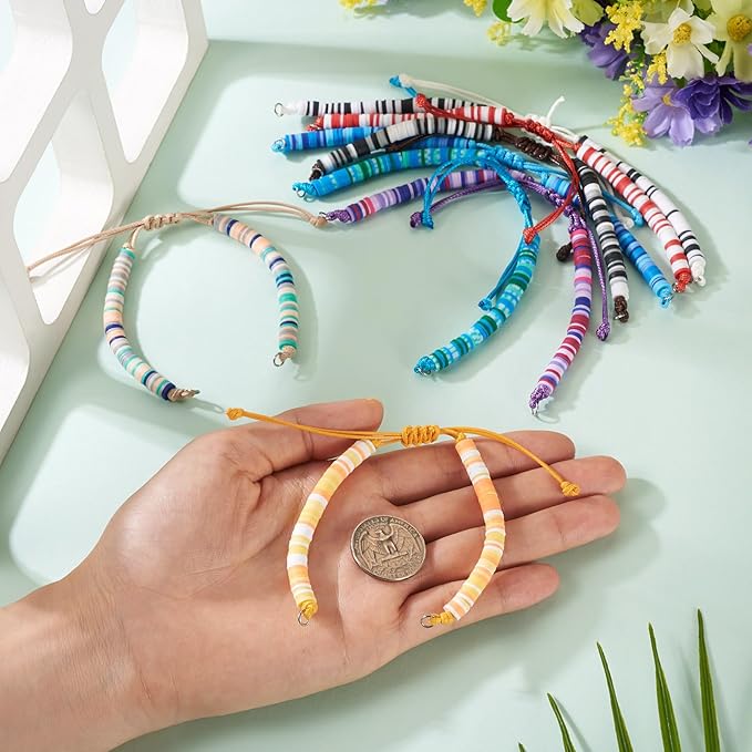 10Pcs Braided Polymer Clay Adjustable Cord for Bracelet,Heishi Semi Finished Friendship Bracelet String,Korean Waxed Polyester Cord Adjustable Bracelet Knot Rope Braid String for DIY Craft