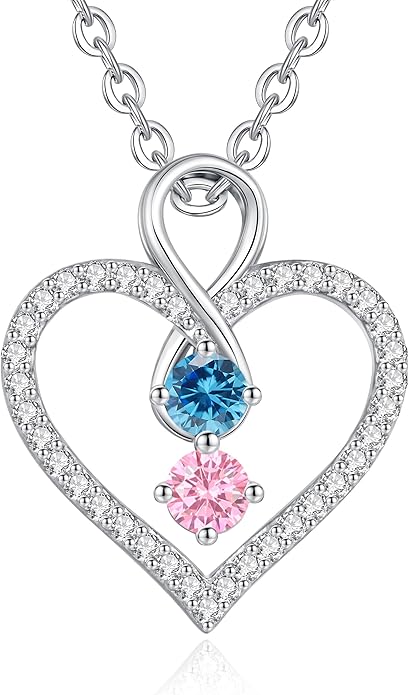 LOUISA SECRET Infinity Double Birthstone Necklace, 925 Sterling Silver Tiny Pendant Heart Necklace for Women Wife Her, Best Jewelry Gift Heart Jewelry Meaningful Gift for Valentine's Day, Christmas, Birthday Anniversary