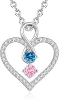 LOUISA SECRET Infinity Double Birthstone Necklace, 925 Sterling Silver Tiny Pendant Heart Necklace for Women Wife Her, Best Jewelry Gift Heart Jewelry Meaningful Gift for Valentine's Day, Christmas, Birthday Anniversary