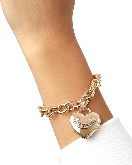 Juicy Couture Bracelet 7-7.5", Goldtone Heart Charm and Toggle Bracelets for Women, Juicy Jewelry
