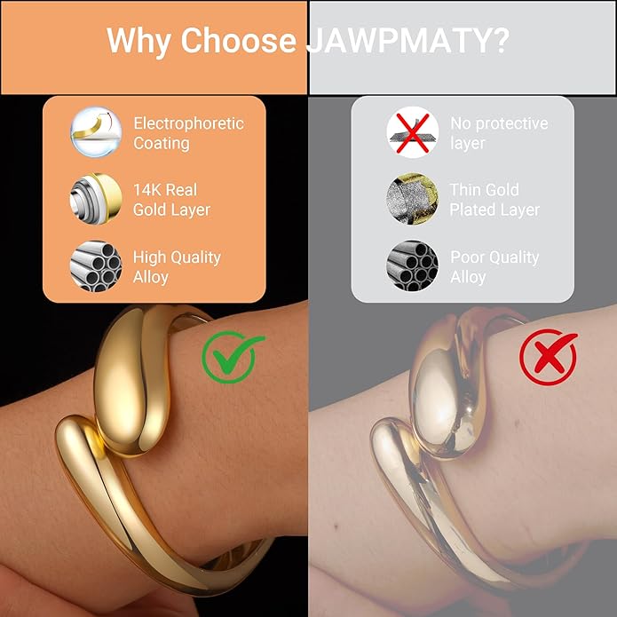 Chunky Gold Bangle Bracelets for Women, Premium Zamak 3 Alloy with 14K PVD Vacuum-Ion Plating & Electrophoretic Finish, Ideal for Parties, Weddings, Christmas & Valentine’s Day Gifts