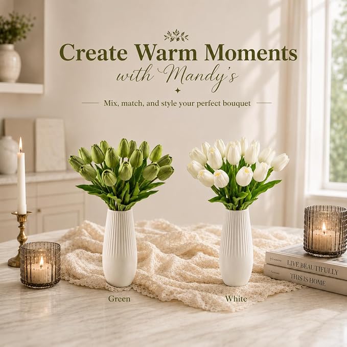 Mandy's 20pcs Artificial Green Tulips | 13.5 Inch Lifelike PU Tulips Faux - Image 9