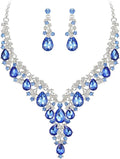 BriLove Women's Wedding Bridal Austrian Crystal Teardrop Flower Cluster Statement Necklace Dangle Earrings Jewelry Set for Party Prom
