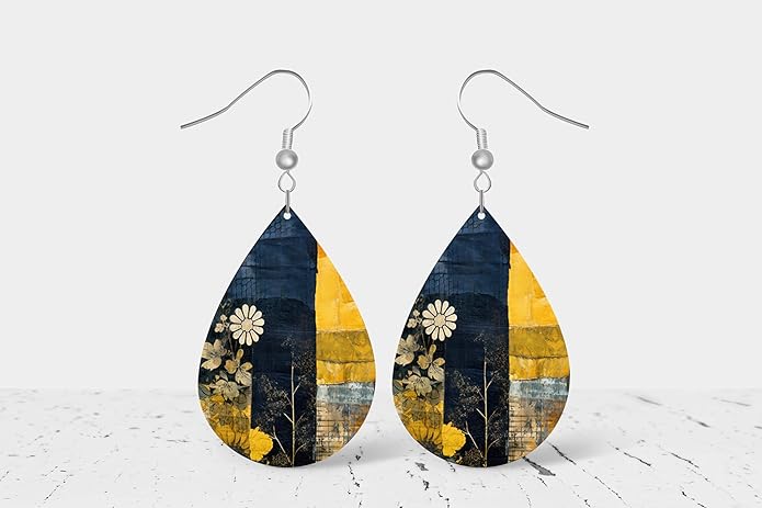 Teardrop Wood Earrings Light Weight Printed Image Dangle Jewelry, Fun and Funky