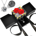 2 Preserved Real Rose with Heart I Love You Necklace- Eternal Rose Birthday Gifts for Women Wife Girlfriend Her Mom Grandma on Festivals Gifts Christmas Valentines Mothers Day Anniversary-Red Rose