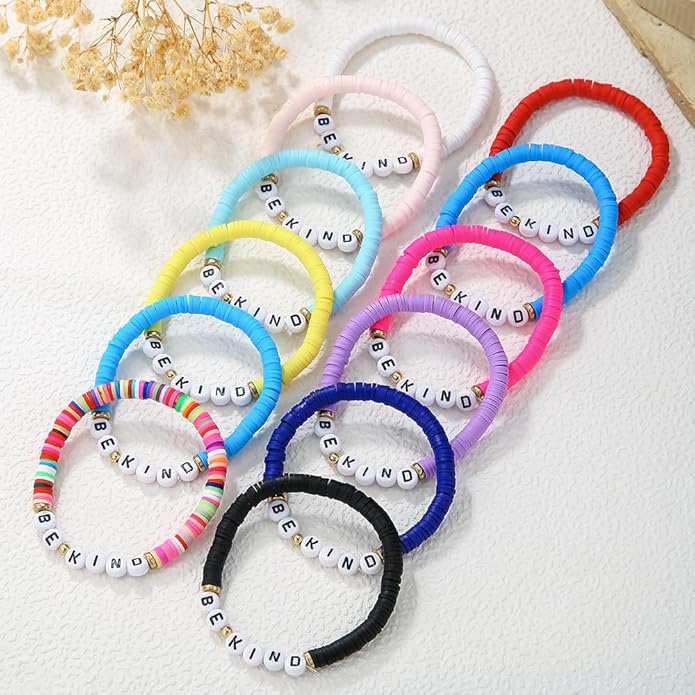 Friendship Bracelets Boho Stackable Bracelets for Women Surfer Heishi Clay Bead Bracelets Stretch Preppy Bracelets Colorful Boho Bracelets for Women