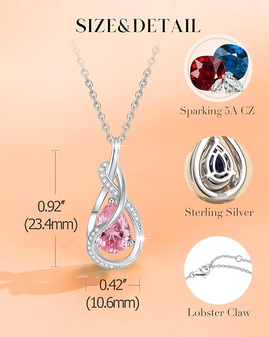 FANCIME TimelessTie Birthstone Necklace for Women White Gold Plated Sterling Silver Ribbon Design Jewelry Knot Pendant Fine Jewelry Gemstone Birthday Graduation Anniversary Valentines Day Gifts for Women Wife Mother Her