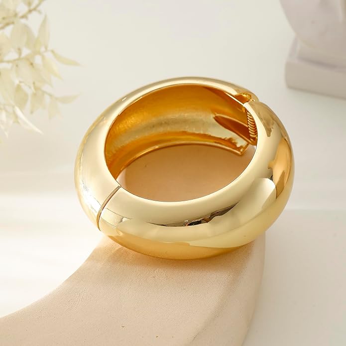Bangle Bracelets for Women | 14K Gold Plated Trendy Wide Bracelets | Hinged Arm Cuff Bangles Chunky Bracelet for Women