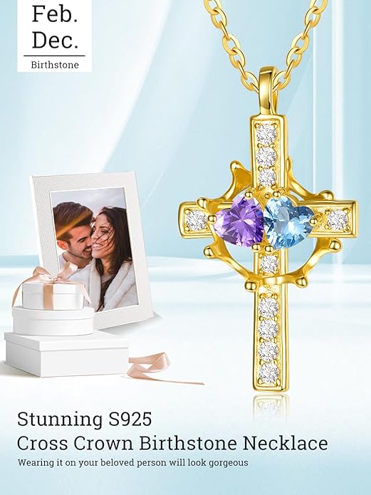 Valentine's Day Gifts for Wife 925 Sterling Silver Double Birthstone Pendant Necklaces I Love You for Always and Forever Necklace Anniversary Birthday Gifts for Wife Girlfriend Mom Her