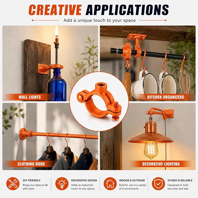 Orange 10 Pack 1/2" Hinged Split Ring Pipe Hanger, Copper Epoxy Coated Iron - Image 7