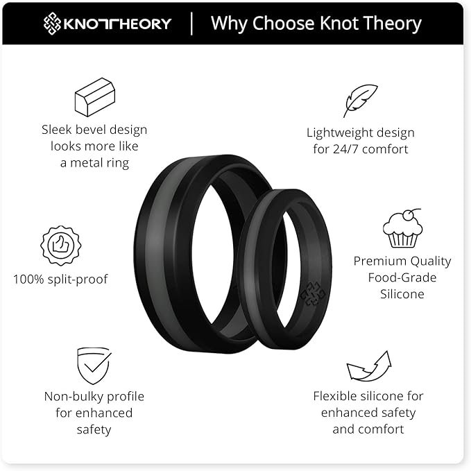 Knot Theory Striped Silicone Ring for Men and Women – Black, Grey, Red, Blue, Orange, Yellow, Purple