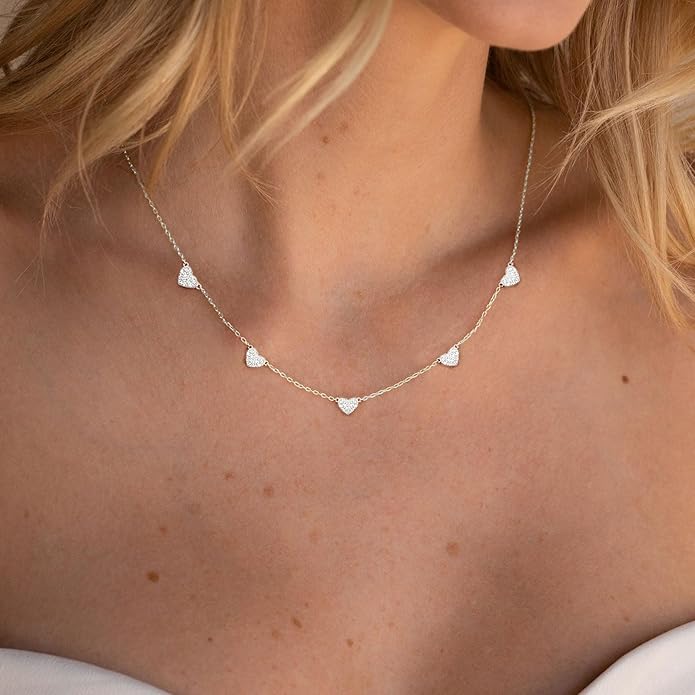 VRIUA Necklaces for Women - 14K Gold/Silver Plated Dainty Chain Necklace with Five Charms: Diamond, Bow, Snowflake, Cross, Flower, Clover, Butterfly, Heart, Star of David, and Star Trendy Jewelry