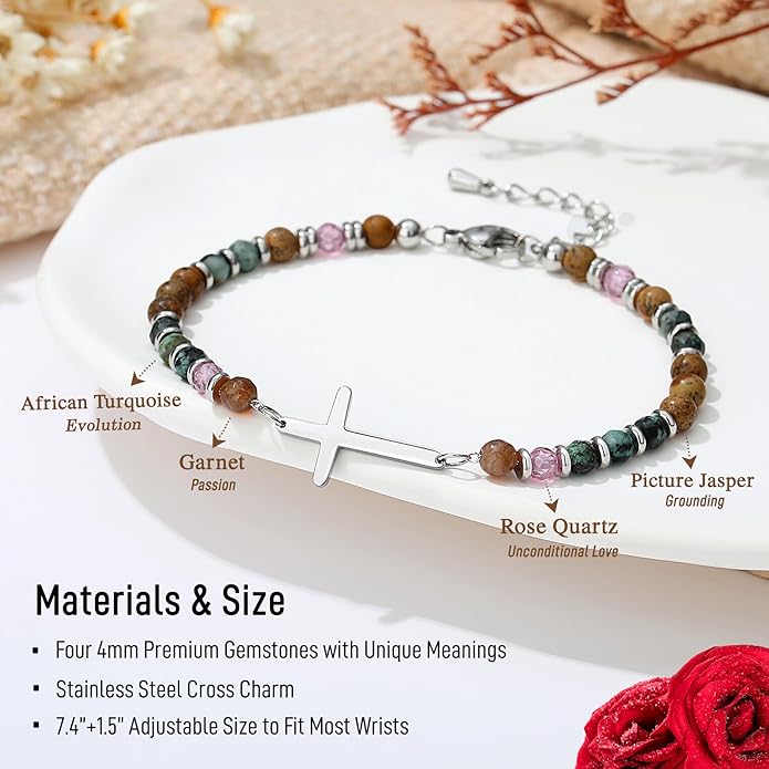 TONY & SANDY Christian Cross Bracelet for Women, Valentine's Day Gifts for Her, Confirmation Baptism Easter Gifts, Unique Gift for Friends Daughter Mom Sister in Christ Birthday Christmas