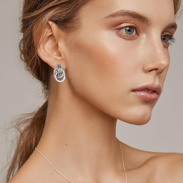 Gold/Silver Statement Geometric Earrings for Women Chunky Gold Knot Link Drop Dangle Earrings Trendy Jewelry Gift
