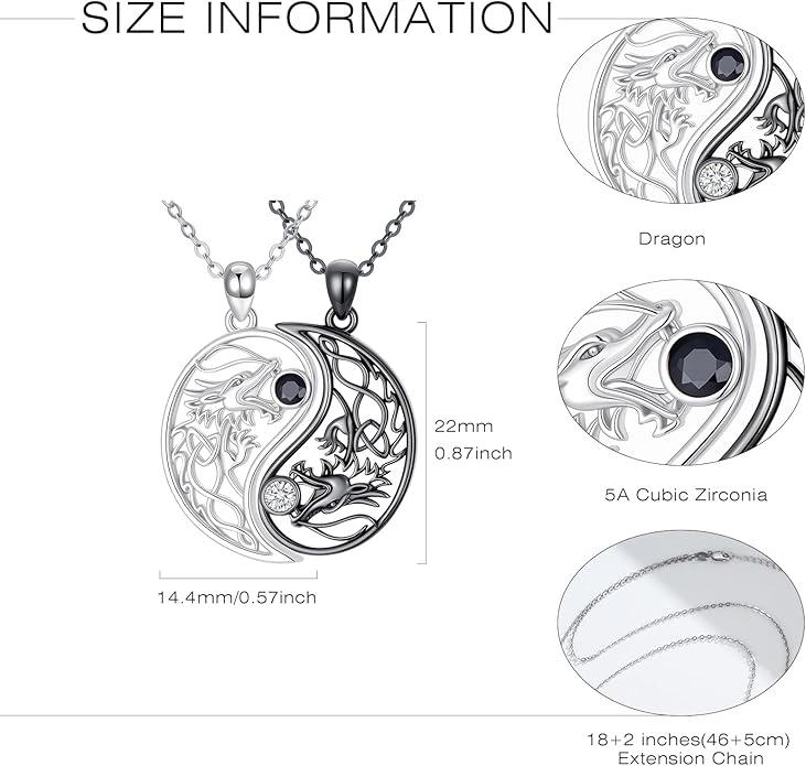Couple Necklace S925 Sterling Silver for Women Men Mother and Daughter Matching Necklace Jewelry Gifts Birthday Valentine's Day Christmas Thanksgiving