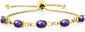 Gem Stone King 7X5MM Oval Cut Gemstone Birthstone and Accent Lab Grown Diamond Tennis Bracelet For Women In 18K Yellow Gold Plated Silver | Adjustable Bolo Bracelet For Women | Easy-On Easy-Off