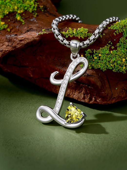 Valentines Day Gifts for Women Alphabet A to Z Initial Birthstone Pendant Necklaces for Women - 18k White Gold Plated Personalized Name Jewelry Valentine Mothers Day Birthday Gifts for Women Her Girlfriend