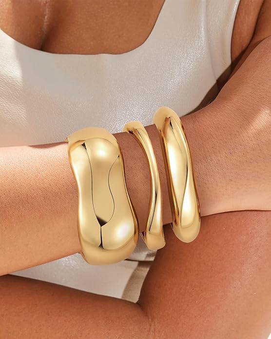 Chunky Gold Bangle Bracelets for Women, Gold Twist Cuff Bracelet Trendy Stackable Bangles Set Fashion Jewelry Gifts