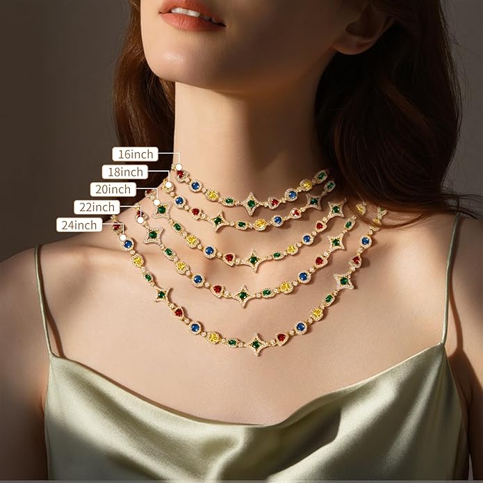 Tears of the Rainbow Hip-Hop Alloy Zirconia Necklace for Men & Women, Colorful Gemstone Statement Jewelry, Unique Urban Style Chain for Streetwear, Unisex Bold Design Gift Necklace for Men