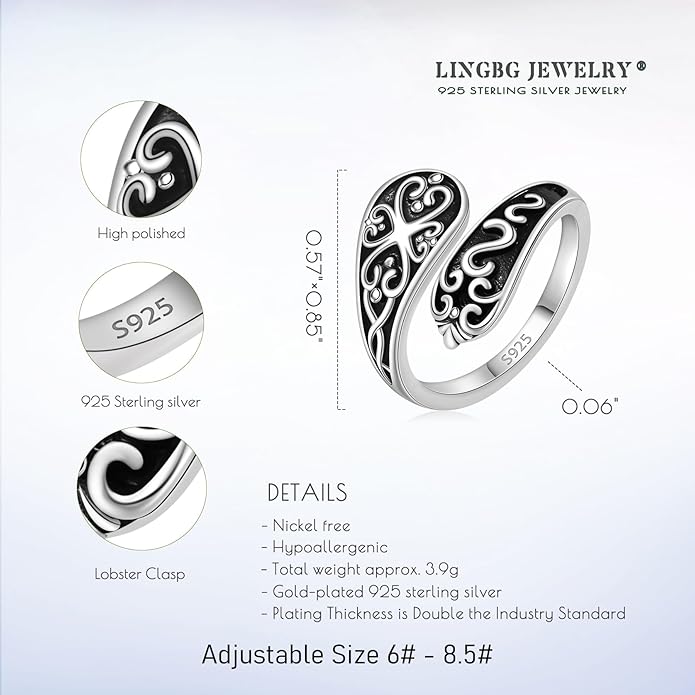 Spoon Rings for Women 925 Sterling Silver Sunflower Adjustable Thumb Spoon Rings Celtic Knot Promise Engagement Statement Boho Vintage Finger Open Antique Rings Jewelry