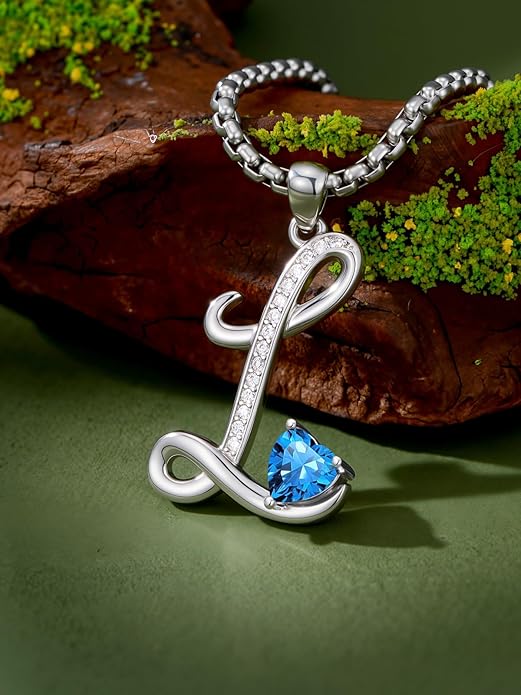 Valentines Day Gifts for Women Alphabet A to Z Initial Birthstone Pendant Necklaces for Women - 18k White Gold Plated Personalized Name Jewelry Valentine Mothers Day Birthday Gifts for Women Her Girlfriend