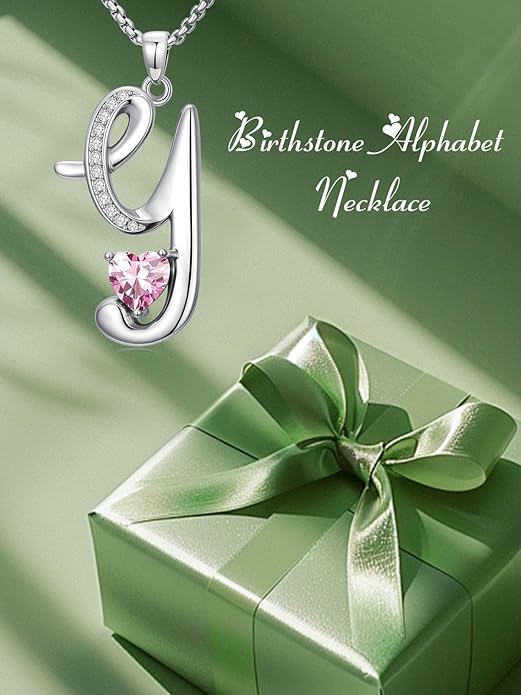 Valentines Day Gifts for Women Alphabet A to Z Initial Birthstone Pendant Necklaces for Women - 18k White Gold Plated Personalized Name Jewelry Valentine Mothers Day Birthday Gifts for Women Her Girlfriend
