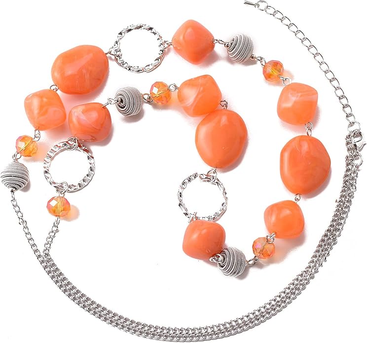 BULINLIN Beaded Long Necklace for Women Silver Sweater Chain Necklace with Crystal Resin Beads, Fashion Jewelry Necklace