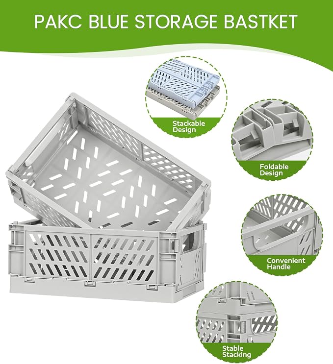 HUUSMOT 2-Pack Collapsible Plastic Storage Baskets, 9.8"x6.5"x3.8" | Pastel - Image 2